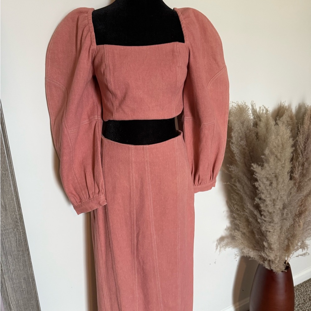 Free People Elegant Salmon Colored Denim Maxi Skirt Set